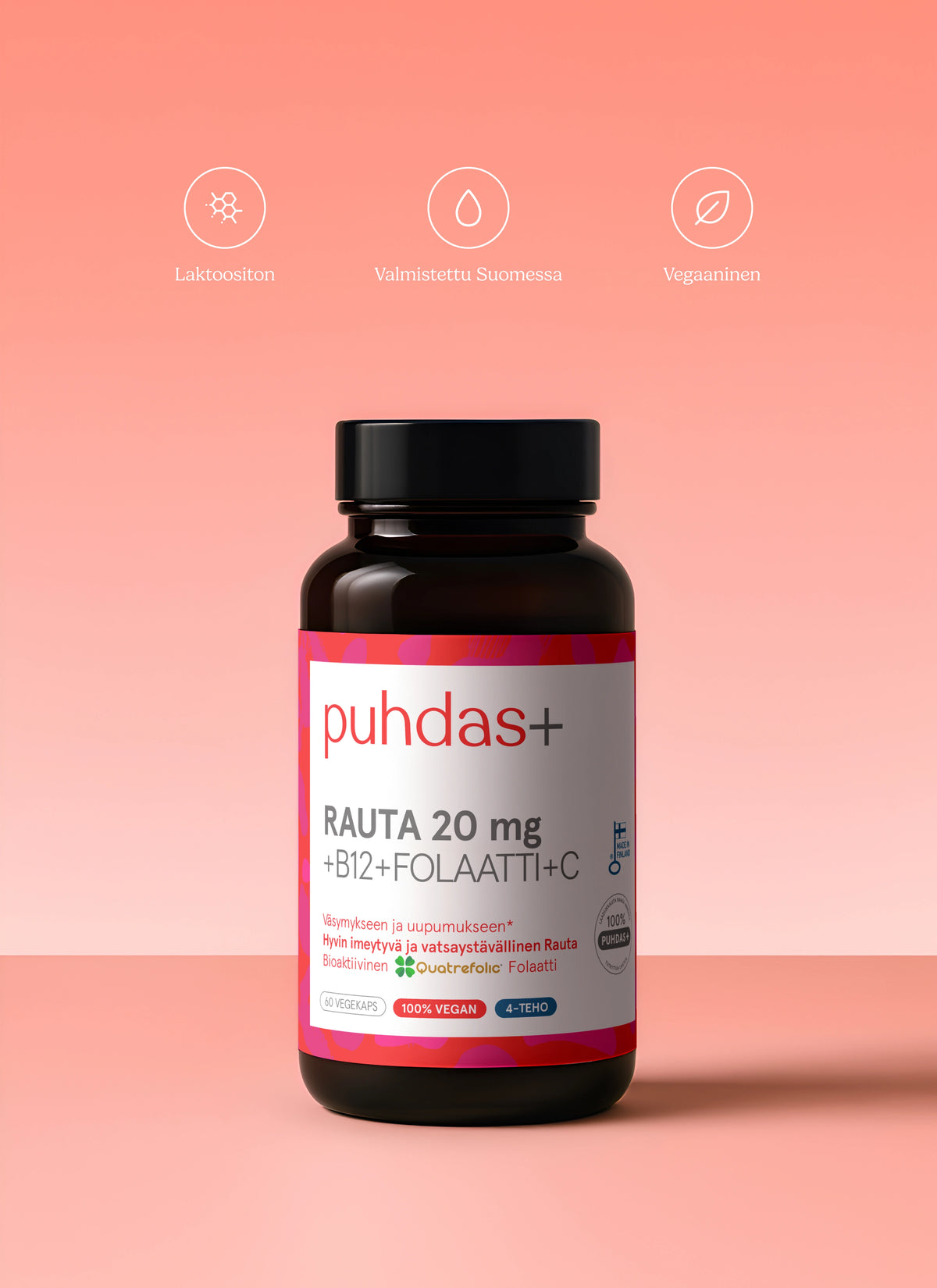 Rauta 20 mg + B12 + Folaatti + C 60 kaps